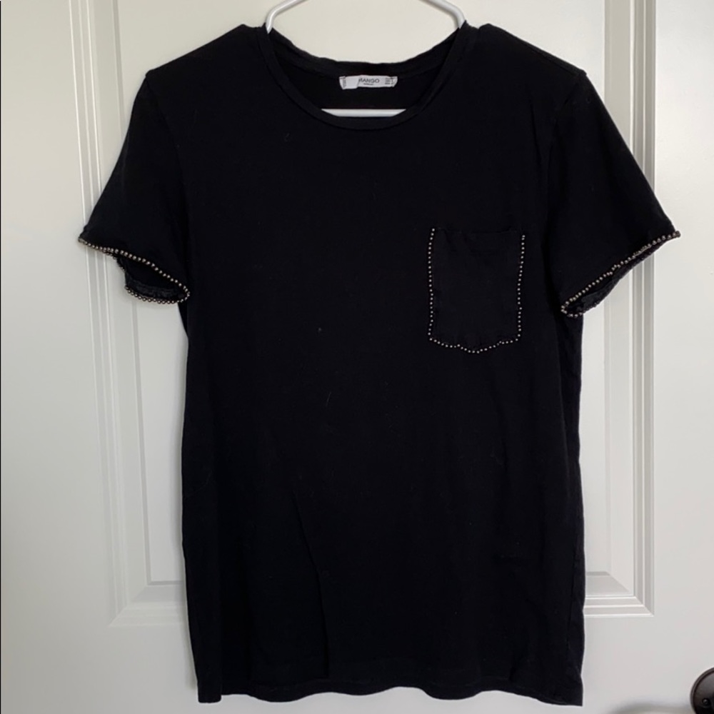 Black tee with beaded detail